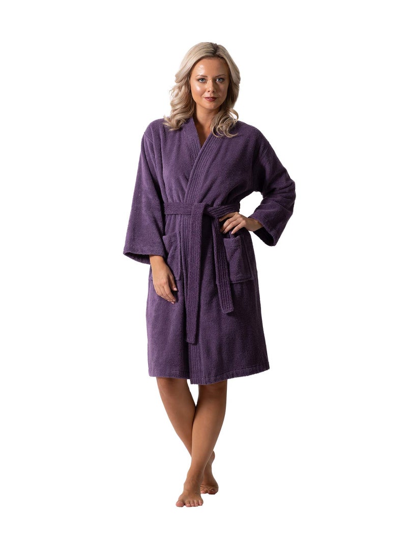 Turkish Linen روب استحمام نسائي فاخر من قطن تركي بياقة كيمونو ناعم للغاية وامتصاص ممتاز (برقوق، XX-Large) - Image 1